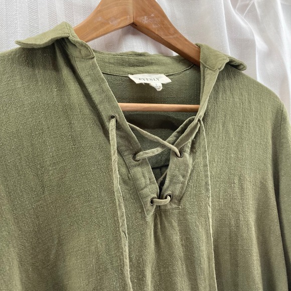 Everly Olive Green Lace Up Long Sleeve Top Casual‎ Shirt Women's - Picture 3 of 7